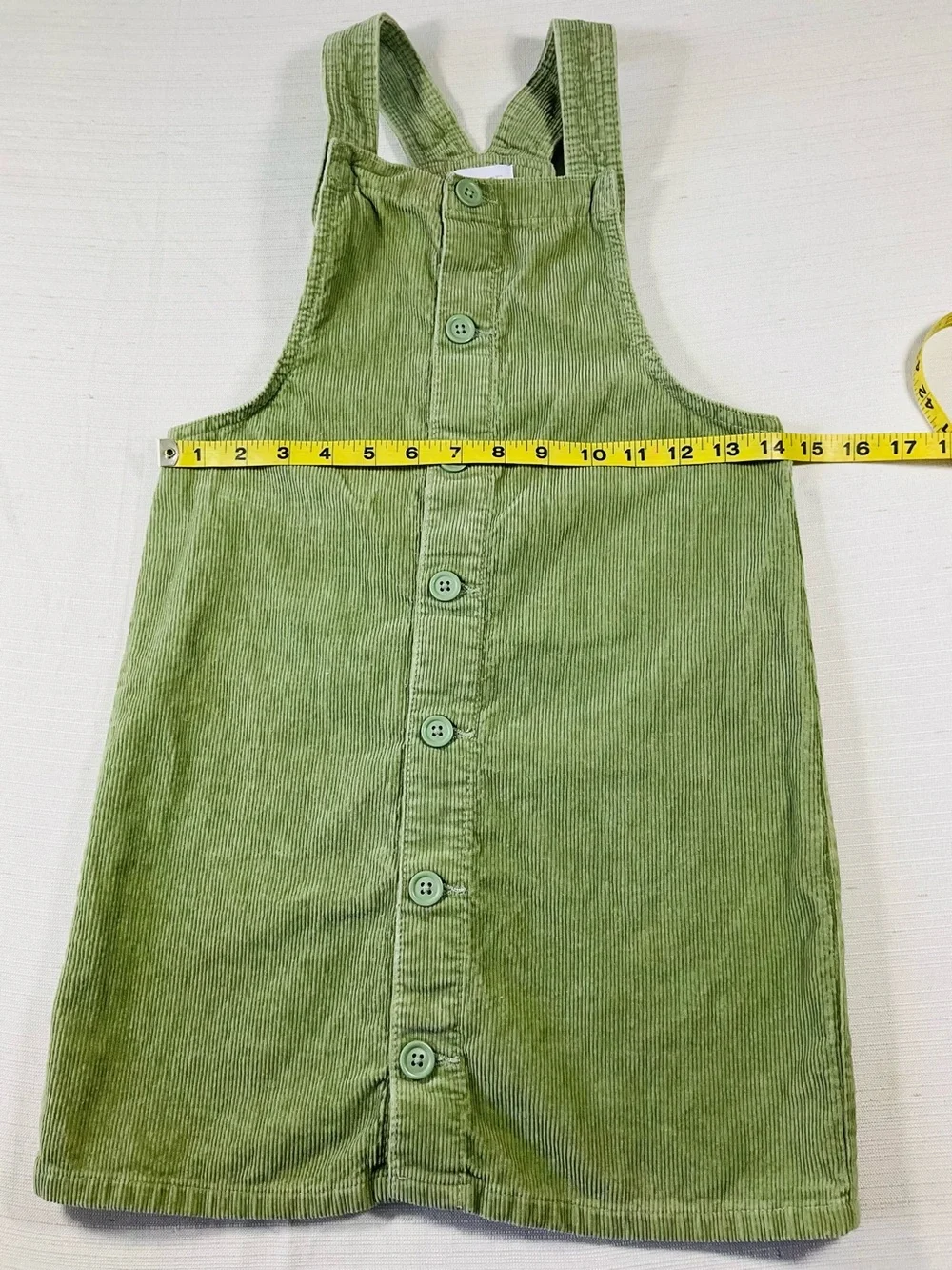 CHILDREN’S PLACE Girls' 10 Green Corduroy Button-Front Overalls Pinafore Dress